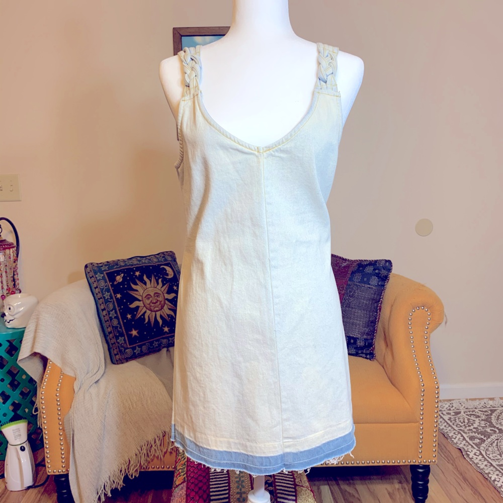 Light Acid Wash Denim Dress Braided Straps C’isa